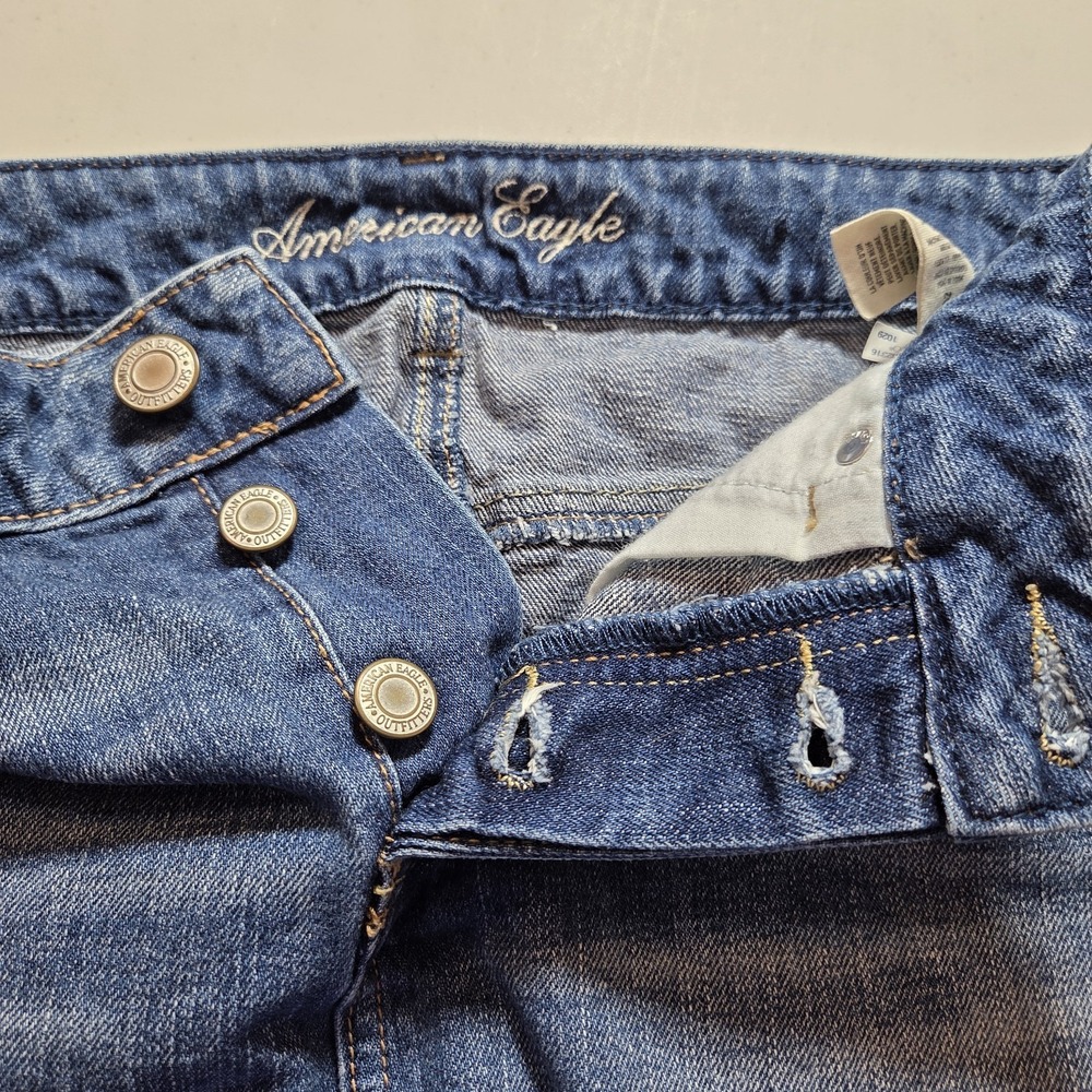 American Eagle Y2K Denim Mini Skirt VTG Button Fly SZ 2 Raw Frayed Hem Grunge - Picture 6 of 7
